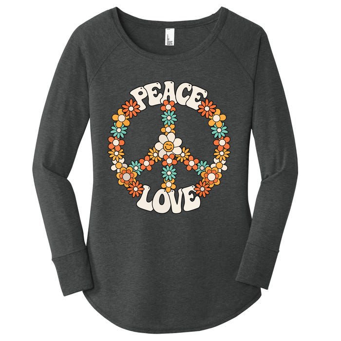 Peace Sign Love 60s 70s Costume Groovy Hippie Theme Party Women's Perfect Tri Tunic Long Sleeve Shirt