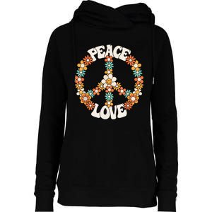 Peace Sign Love 60s 70s Costume Groovy Hippie Theme Party Womens Funnel Neck Pullover Hood