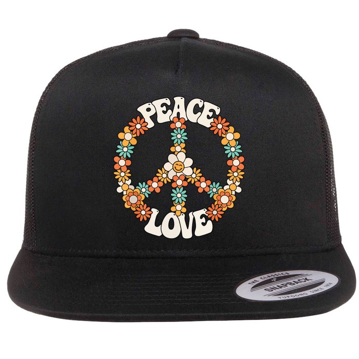 Peace Sign Love 60s 70s Costume Groovy Hippie Theme Party Flat Bill Trucker Hat