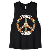 Peace Sign Love 60s 70s Costume Groovy Hippie Theme Party Women's Racerback Cropped Tank