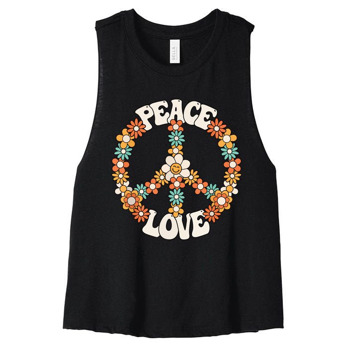 Peace Sign Love 60s 70s Costume Groovy Hippie Theme Party Women's Racerback Cropped Tank