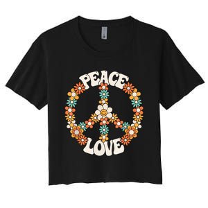 Peace Sign Love 60s 70s Costume Groovy Hippie Theme Party Women's Crop Top Tee