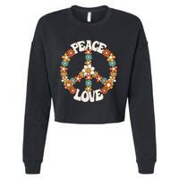 Peace Sign Love 60s 70s Costume Groovy Hippie Theme Party Cropped Pullover Crew