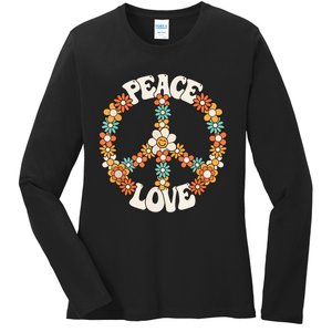 Peace Sign Love 60s 70s Costume Groovy Hippie Theme Party Ladies Long Sleeve Shirt