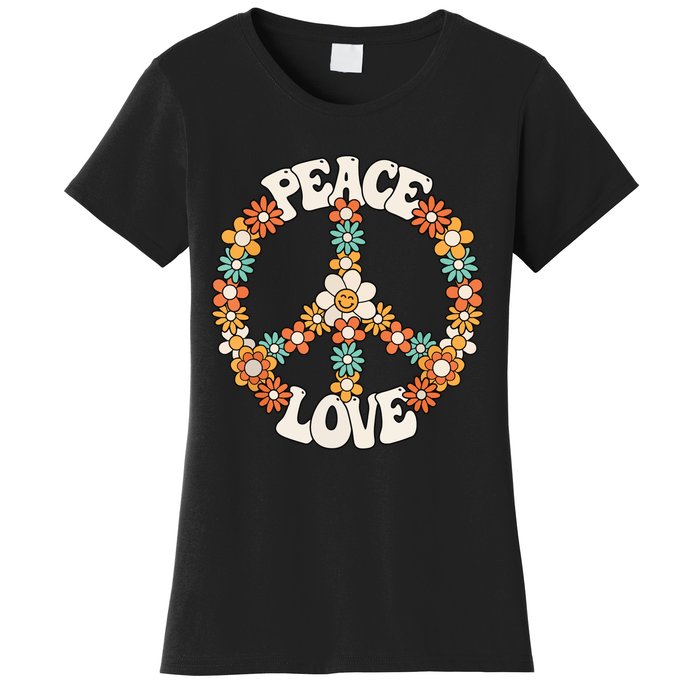 Peace Sign Love 60s 70s Costume Groovy Hippie Theme Party Women's T-Shirt