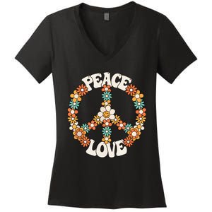 Peace Sign Love 60s 70s Costume Groovy Hippie Theme Party Women's V-Neck T-Shirt