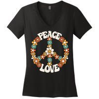 Peace Sign Love 60s 70s Costume Groovy Hippie Theme Party Women's V-Neck T-Shirt