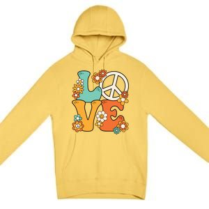 Peace Sign Love 60s 70s Costume Groovy Hippie Theme Party Premium Pullover Hoodie