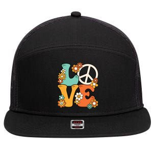 Peace Sign Love 60s 70s Costume Groovy Hippie Theme Party 7 Panel Mesh Trucker Snapback Hat