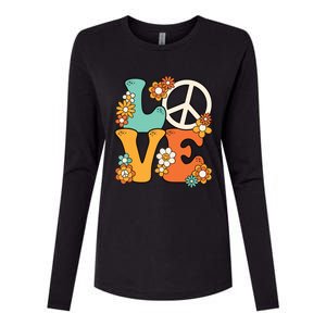 Peace Sign Love 60s 70s Costume Groovy Hippie Theme Party Womens Cotton Relaxed Long Sleeve T-Shirt