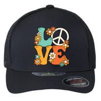 Peace Sign Love 60s 70s Costume Groovy Hippie Theme Party Flexfit Unipanel Trucker Cap