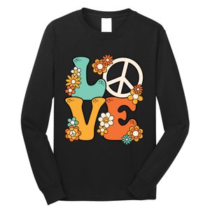 Peace Sign Love 60s 70s Costume Groovy Hippie Theme Party Long Sleeve Shirt