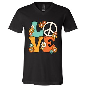 Peace Sign Love 60s 70s Costume Groovy Hippie Theme Party V-Neck T-Shirt