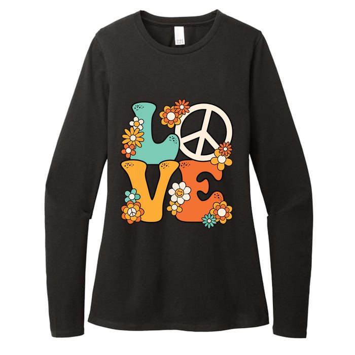 Peace Sign Love 60s 70s Costume Groovy Hippie Theme Party Womens CVC Long Sleeve Shirt