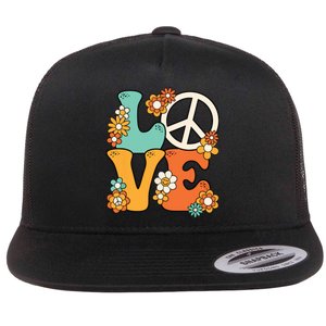 Peace Sign Love 60s 70s Costume Groovy Hippie Theme Party Flat Bill Trucker Hat