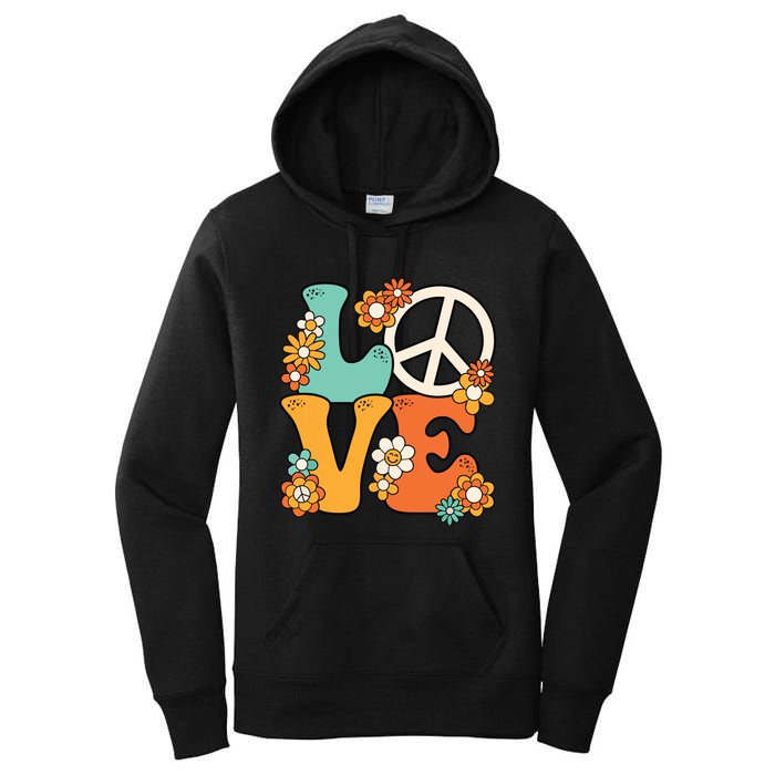 Peace Sign Love 60s 70s Costume Groovy Hippie Theme Party Women's Pullover Hoodie