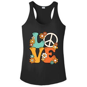 Peace Sign Love 60s 70s Costume Groovy Hippie Theme Party Ladies PosiCharge Competitor Racerback Tank