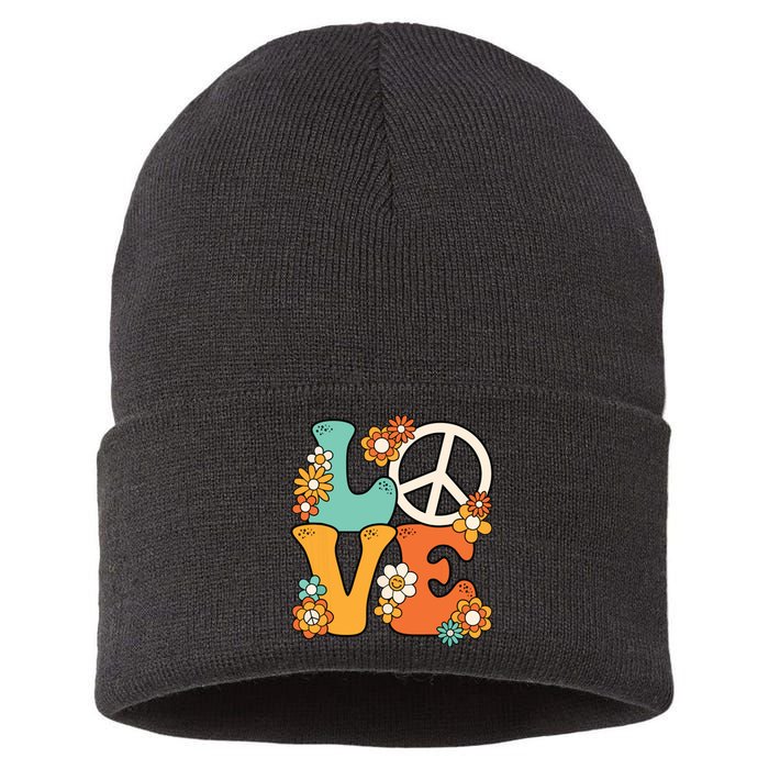 Peace Sign Love 60s 70s Costume Groovy Hippie Theme Party Sustainable Knit Beanie