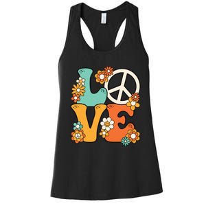 Peace Sign Love 60s 70s Costume Groovy Hippie Theme Party Women's Racerback Tank