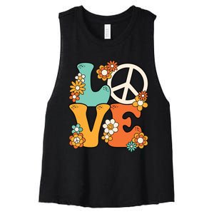 Peace Sign Love 60s 70s Costume Groovy Hippie Theme Party Women's Racerback Cropped Tank