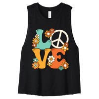 Peace Sign Love 60s 70s Costume Groovy Hippie Theme Party Women's Racerback Cropped Tank