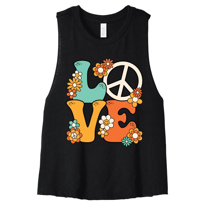 Peace Sign Love 60s 70s Costume Groovy Hippie Theme Party Women's Racerback Cropped Tank