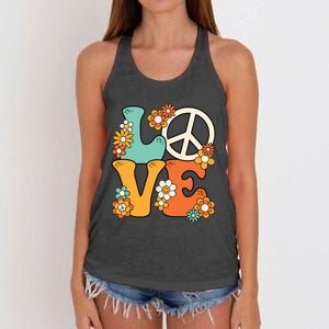 Peace Sign Love 60s 70s Costume Groovy Hippie Theme Party Women's Knotted Racerback Tank