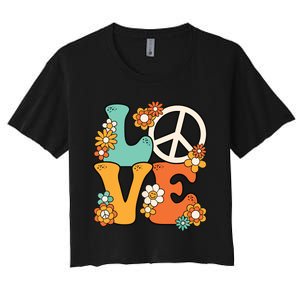 Peace Sign Love 60s 70s Costume Groovy Hippie Theme Party Women's Crop Top Tee