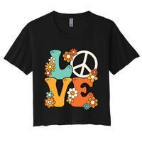 Peace Sign Love 60s 70s Costume Groovy Hippie Theme Party Women's Crop Top Tee