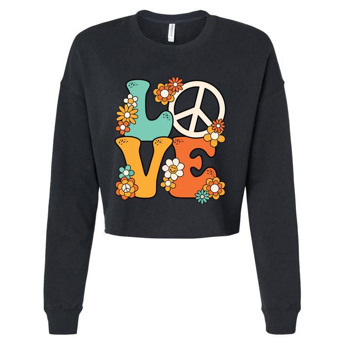 Peace Sign Love 60s 70s Costume Groovy Hippie Theme Party Cropped Pullover Crew