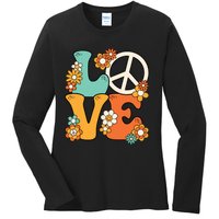 Peace Sign Love 60s 70s Costume Groovy Hippie Theme Party Ladies Long Sleeve Shirt