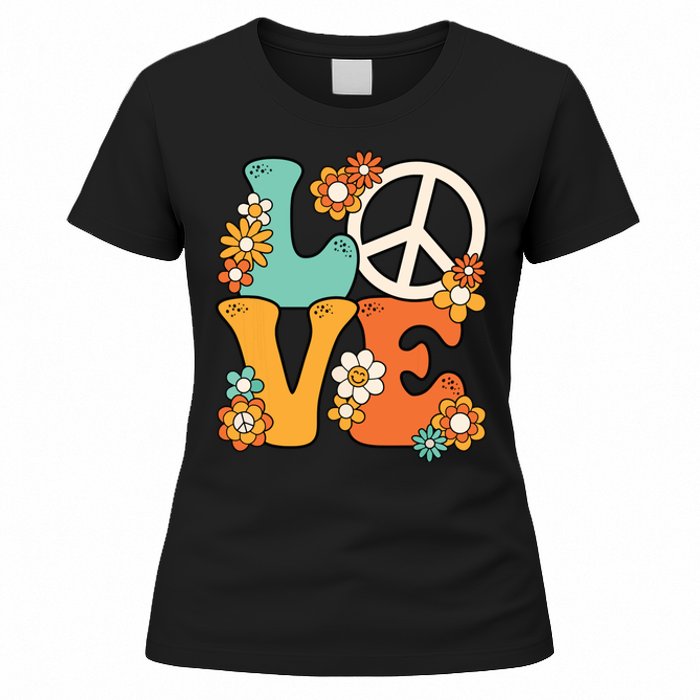 Peace Sign Love 60s 70s Costume Groovy Hippie Theme Party Women's T-Shirt