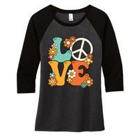 Peace Sign Love 60s 70s Costume Groovy Hippie Theme Party Women's Tri-Blend 3/4-Sleeve Raglan Shirt