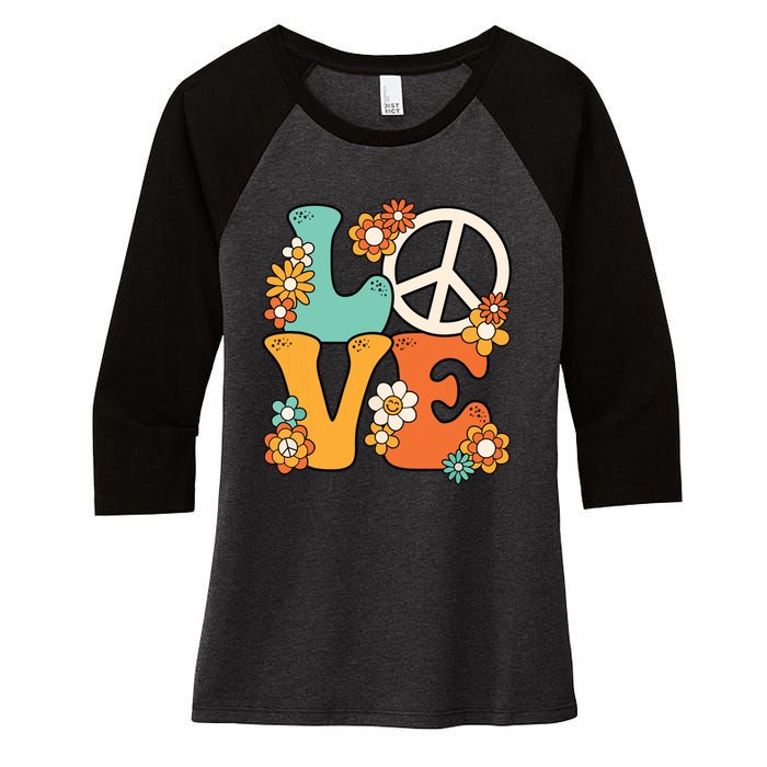 Peace Sign Love 60s 70s Costume Groovy Hippie Theme Party Women's Tri-Blend 3/4-Sleeve Raglan Shirt