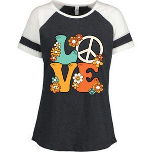 Peace Sign Love 60s 70s Costume Groovy Hippie Theme Party Enza Ladies Jersey Colorblock Tee