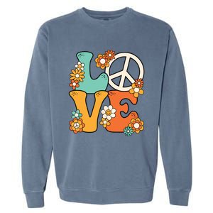 Peace Sign Love 60s 70s Costume Groovy Hippie Theme Party Garment-Dyed Sweatshirt