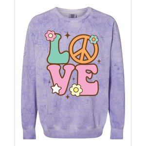 Peace Sign Love 60s 70s Costume Groovy Hippie Theme Party Colorblast Crewneck Sweatshirt