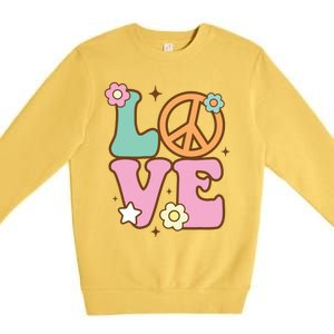 Peace Sign Love 60s 70s Costume Groovy Hippie Theme Party Premium Crewneck Sweatshirt