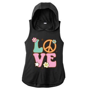 Peace Sign Love 60s 70s Costume Groovy Hippie Theme Party Ladies PosiCharge Tri-Blend Wicking Draft Hoodie Tank