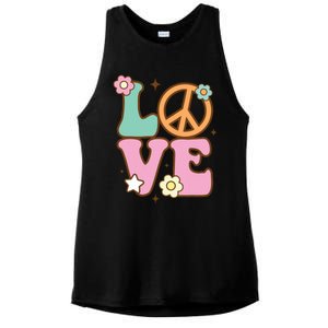 Peace Sign Love 60s 70s Costume Groovy Hippie Theme Party Ladies PosiCharge Tri-Blend Wicking Tank