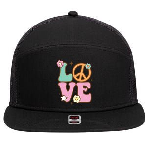 Peace Sign Love 60s 70s Costume Groovy Hippie Theme Party 7 Panel Mesh Trucker Snapback Hat