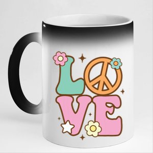 Peace Sign Love 60s 70s Costume Groovy Hippie Theme Party 11oz Black Color Changing Mug