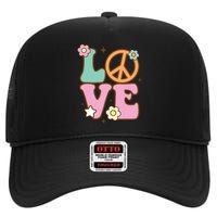 Peace Sign Love 60s 70s Costume Groovy Hippie Theme Party High Crown Mesh Back Trucker Hat