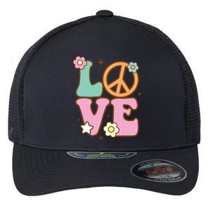 Peace Sign Love 60s 70s Costume Groovy Hippie Theme Party Flexfit Unipanel Trucker Cap