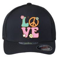 Peace Sign Love 60s 70s Costume Groovy Hippie Theme Party Flexfit Unipanel Trucker Cap