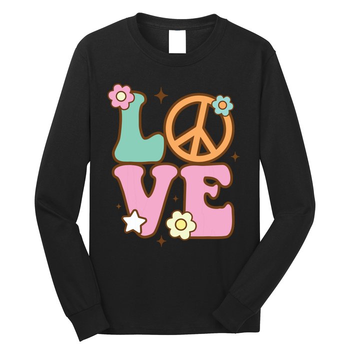 Peace Sign Love 60s 70s Costume Groovy Hippie Theme Party Long Sleeve Shirt