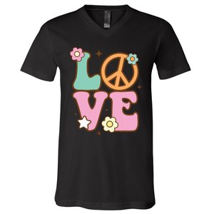 Peace Sign Love 60s 70s Costume Groovy Hippie Theme Party V-Neck T-Shirt