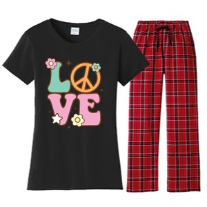 Peace Sign Love 60s 70s Costume Groovy Hippie Theme Party Women's Flannel Pajama Set