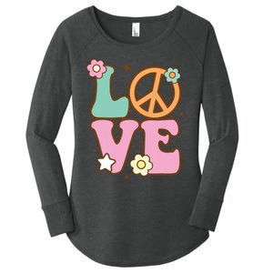 Peace Sign Love 60s 70s Costume Groovy Hippie Theme Party Women's Perfect Tri Tunic Long Sleeve Shirt