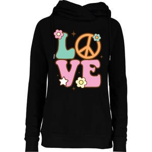 Peace Sign Love 60s 70s Costume Groovy Hippie Theme Party Womens Funnel Neck Pullover Hood